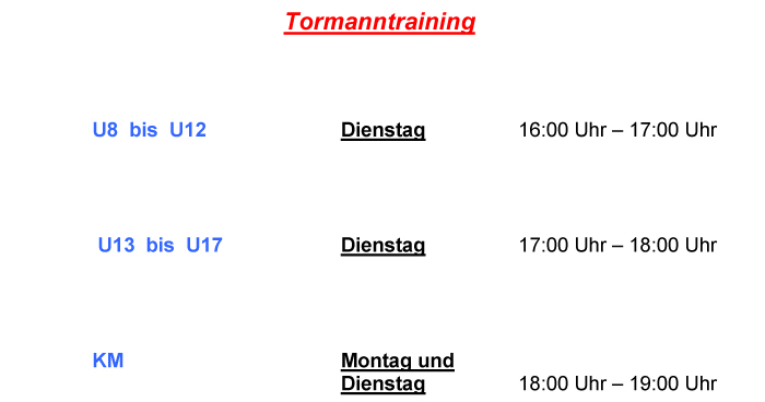 trainingszeiten tormann